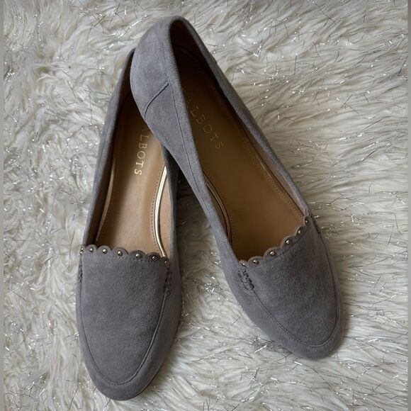 Talbots Shoes - Talbots Gray Women’s Ryan Scaloop Flats Suede Loafers with Stud Detail Size 9M